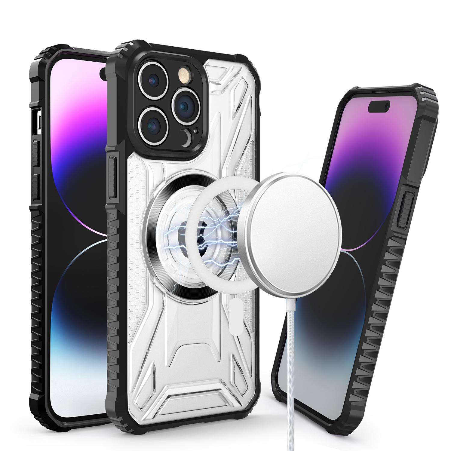 iPhone 13/14 [Magnetic Circle] CD Pattern Transparent Rugged Hybrid Case – Tough Clarity with a Reflective Edge