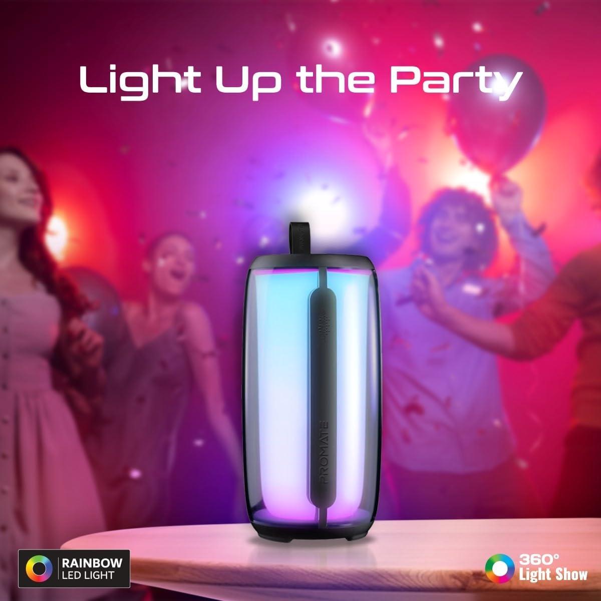 Promate Bluetooth Speaker, Premium 8W True Wireless Portable HD Speaker with RGB Lights, Bluetooth v5.3, Long Playtime, Quick Music Navigation, Water-Resistance, USB Port and TF Card Slot, LumiTower, photo 3 of 6