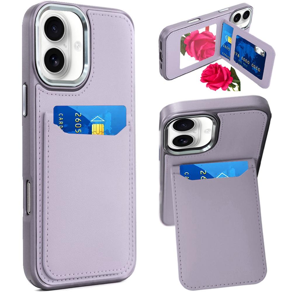 For iPhone 17 Premium Quality Card Holder with Mirror Inside PU Leather Hybrid Case Cover, photo 2 of 3