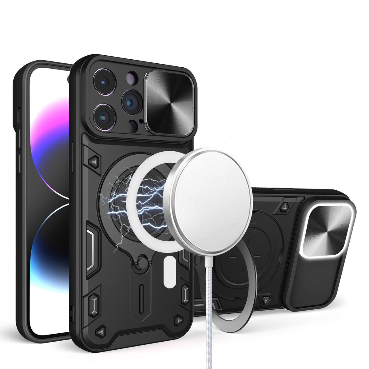 iPhone 15 Magnetic Ring Stand Classic Design FULL Camera Protection Hybrid Case - Black