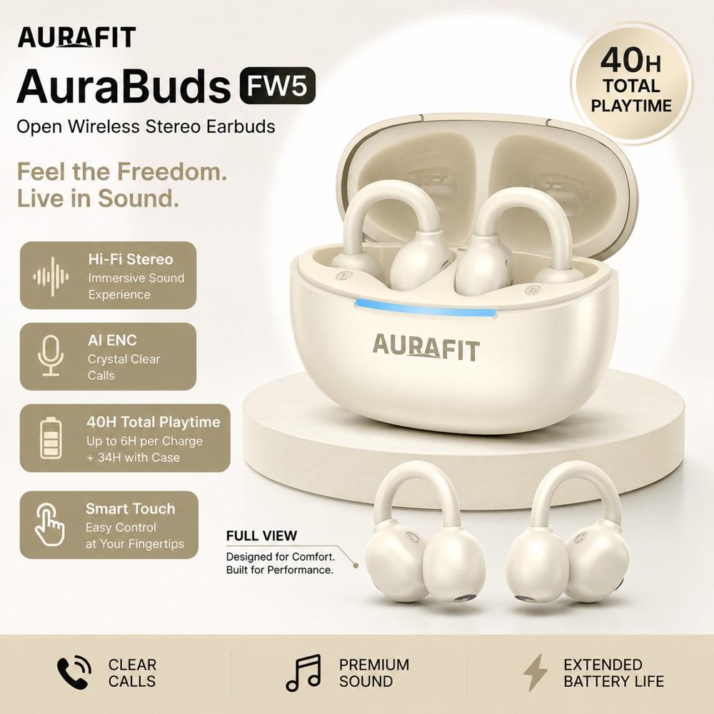 Aurafit AuraBuds FW5 Open Wireless Stereo Earbuds, photo 2 of 2