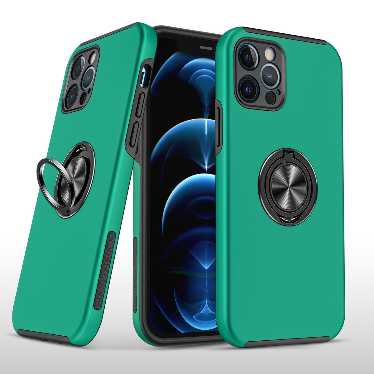 iPhone 15 CHIEF Oil Painted Magnetic Ring Stand Hybrid Case Cover - Dark Green