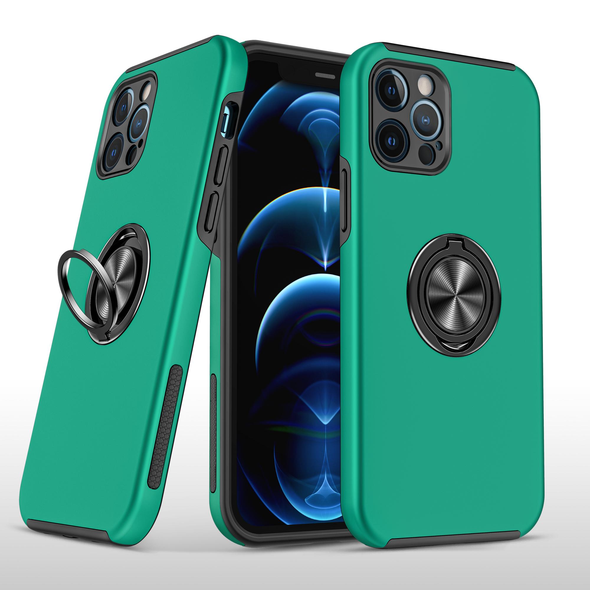 iPhone 15 CHIEF Oil Painted Magnetic Ring Stand Hybrid Case Cover - Dark Green