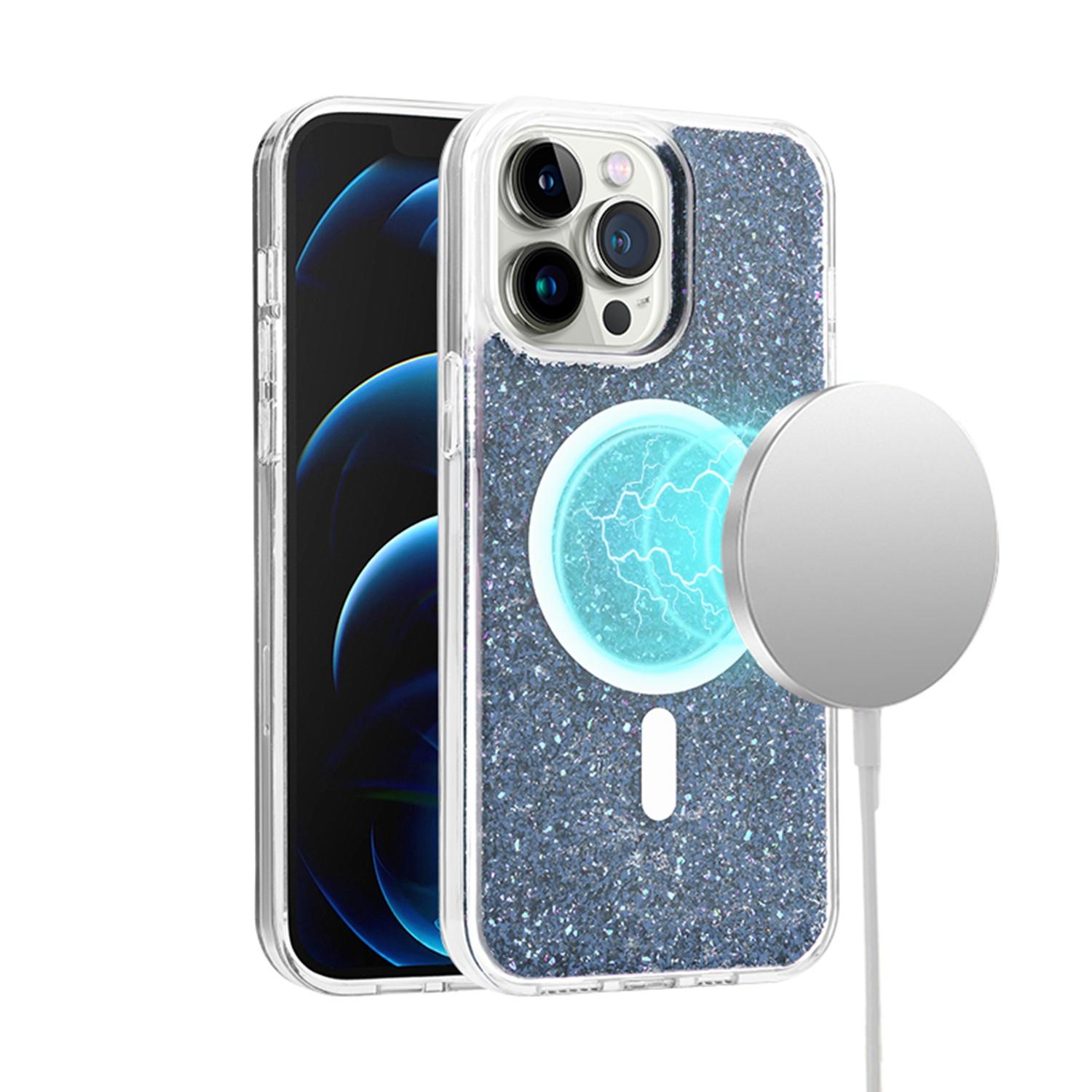 iPhone 15 Epoxy Glitter [Magnetic Circle] ShockProof Hybrid 2.5mm Thick - Black