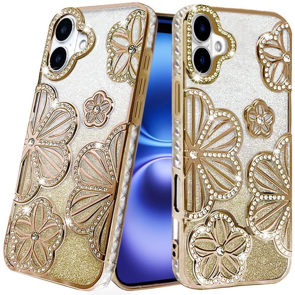 iPhone 17 Luxury Flower Glitter Case – 3D Diamond Design Available in Multiple Colors.