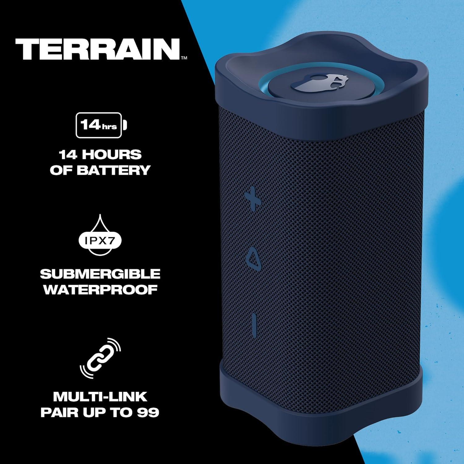 Skullcandy Terrain Wireless Bluetooth Speaker - IPX7 Waterproof Portable Speaker with Dual Custom Passive Radiators, 14 Hour Battery, Nylon Wrist Wrap, & True Wireless Stereo