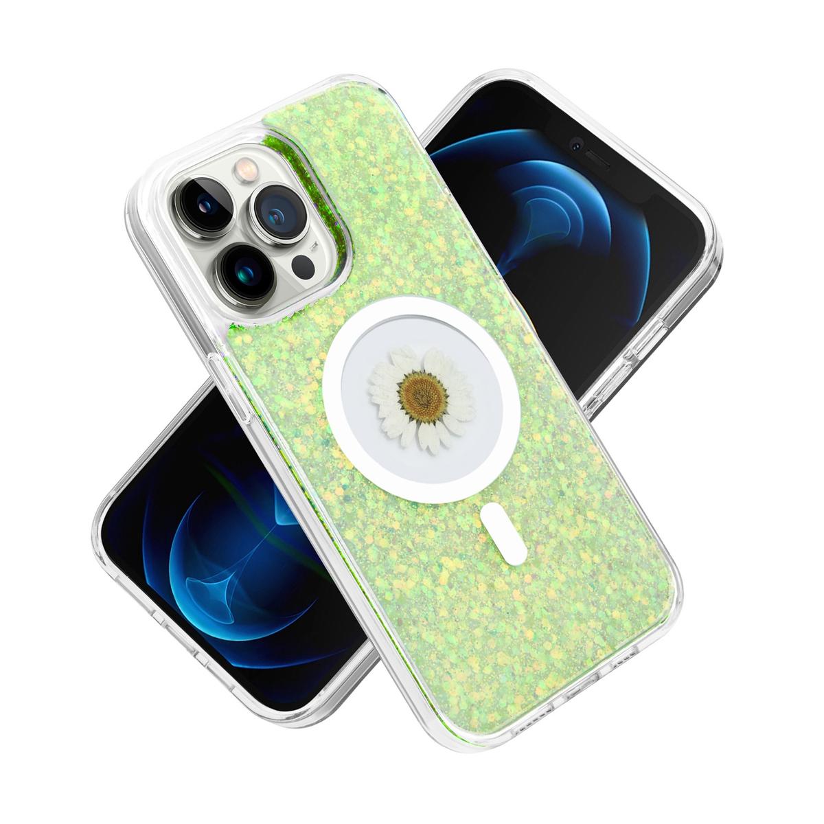 iPhone 15 Pro Real Flower Epoxy Glitter Hybrid Case – Magnetic Ring Circle Design, photo 4 of 12