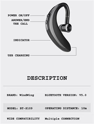 20 HRS Talking Time Sporty Bluetooth Earpiece with Microphone and Music SD109 in Black, photo 13 of 13