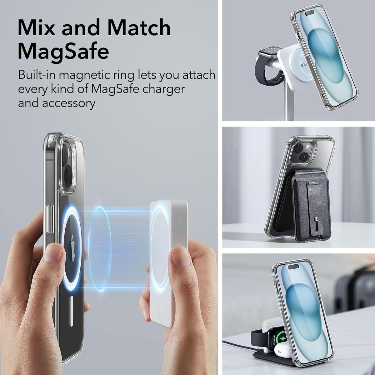 ESR for iPhone 15 Case, Compatible with MagSafe, Military-Grade Protection, Yellowing Resistant, Scratch-Resistant Back, Magnetic Phone Case for iPhone 15, Classic Series, Clear, photo 3 of 6