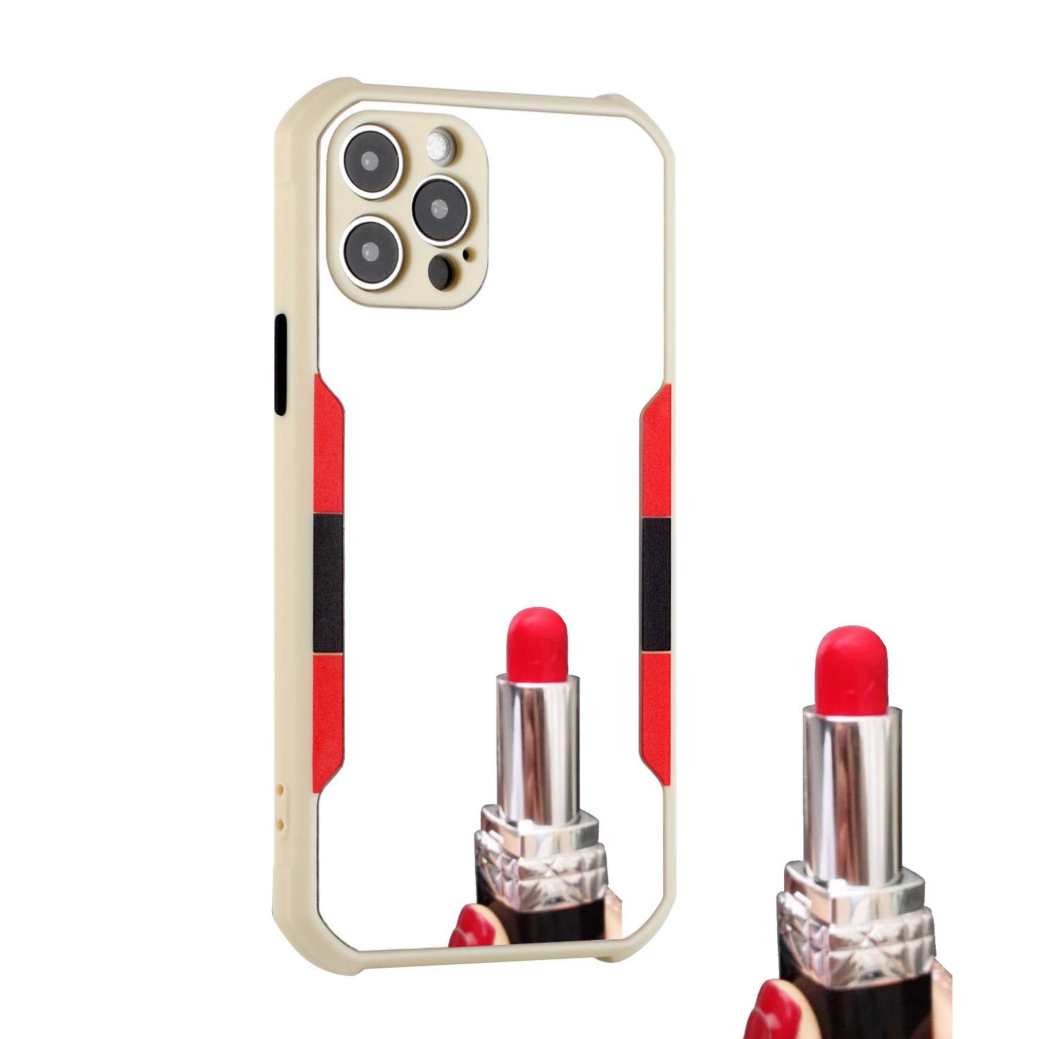 iPhone 12 Pro (Camera Punch) Mirror on Silver Film Hybrid Case Cover - White