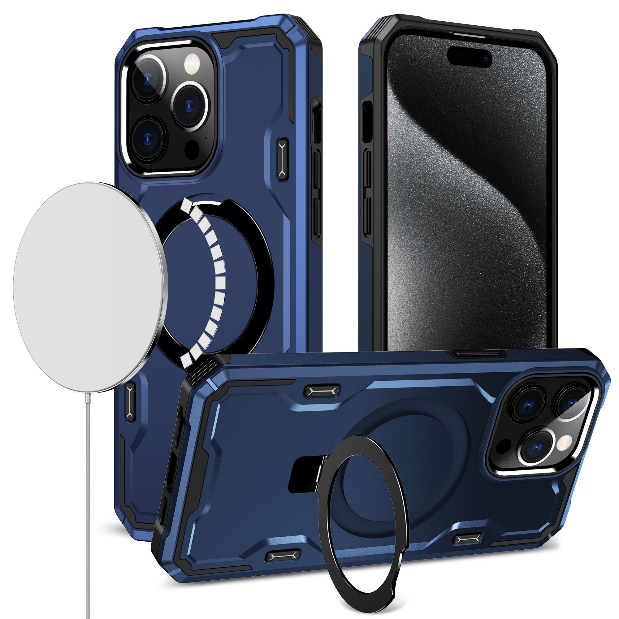 iPhone 15 Magnetic Ring Stand Simplistic Tough Hybrid Case Cover - Blue