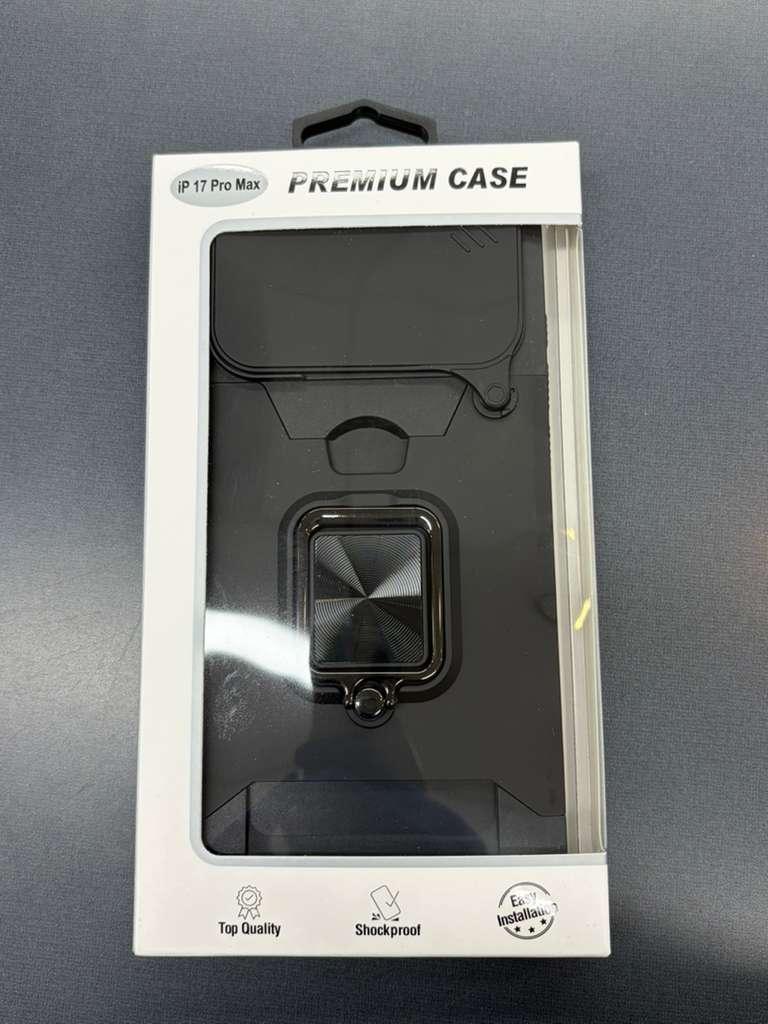 Iphone 17 Pro Max Premium Case with Ring/Kickstand & Camera Cover (Black Rugged)