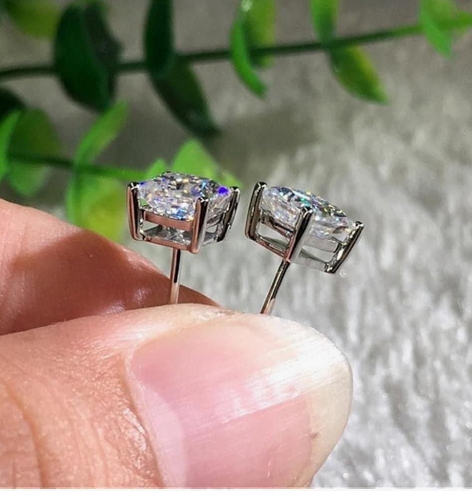 S925 Sterling Silver Sparkling Cubic Zirconia Stud Earrings - Jewelry for Women 8mm, photo 3 of 3