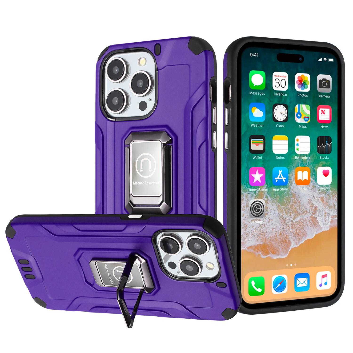 Tough Metallic Hybrid Kickstand Case for iPhone 15 Pro Max + 3X Tempered Glass