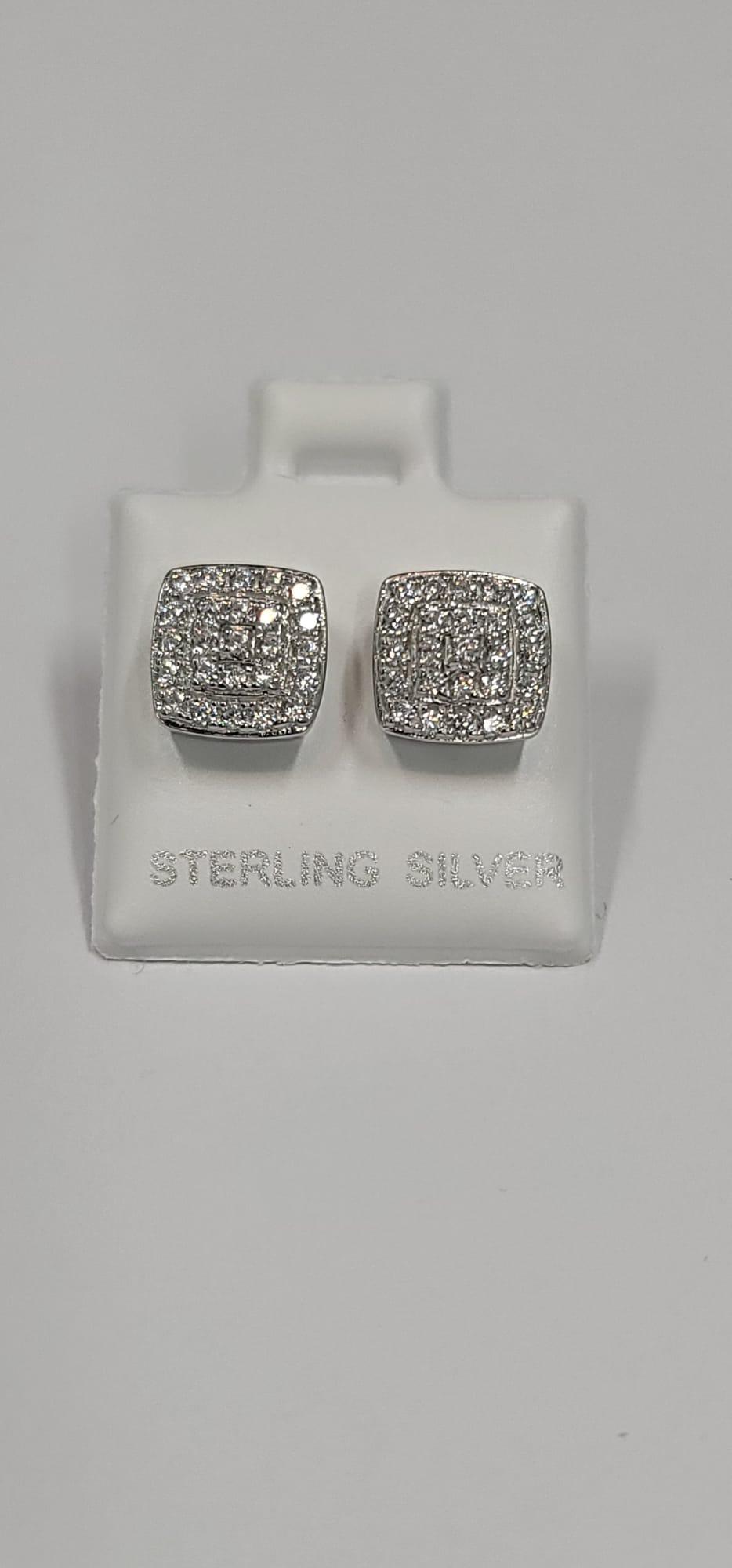 Solid 925 Silver Iced Hip Hop Square Earrings 8mm, photo 4 of 4