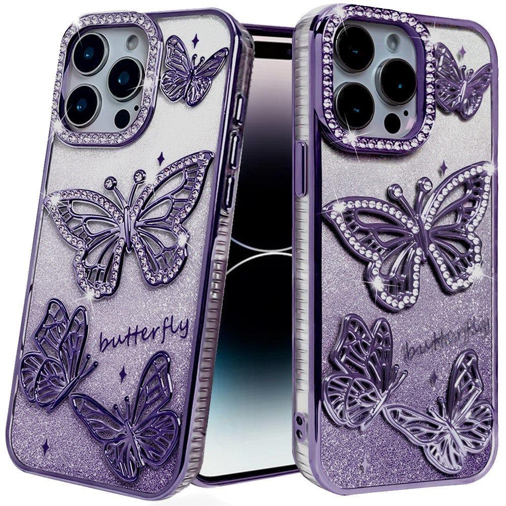 XPM for iPhone 14 Pro Max (6.7") Phone Case, Luxury Butterfly Sparkle Glitter Diamond Crystal Rhinestone Shimmer Bling Plating Thick TPU Hard PC Cover for iPhone 14 Pro Max (Purple), photo 3 of 3