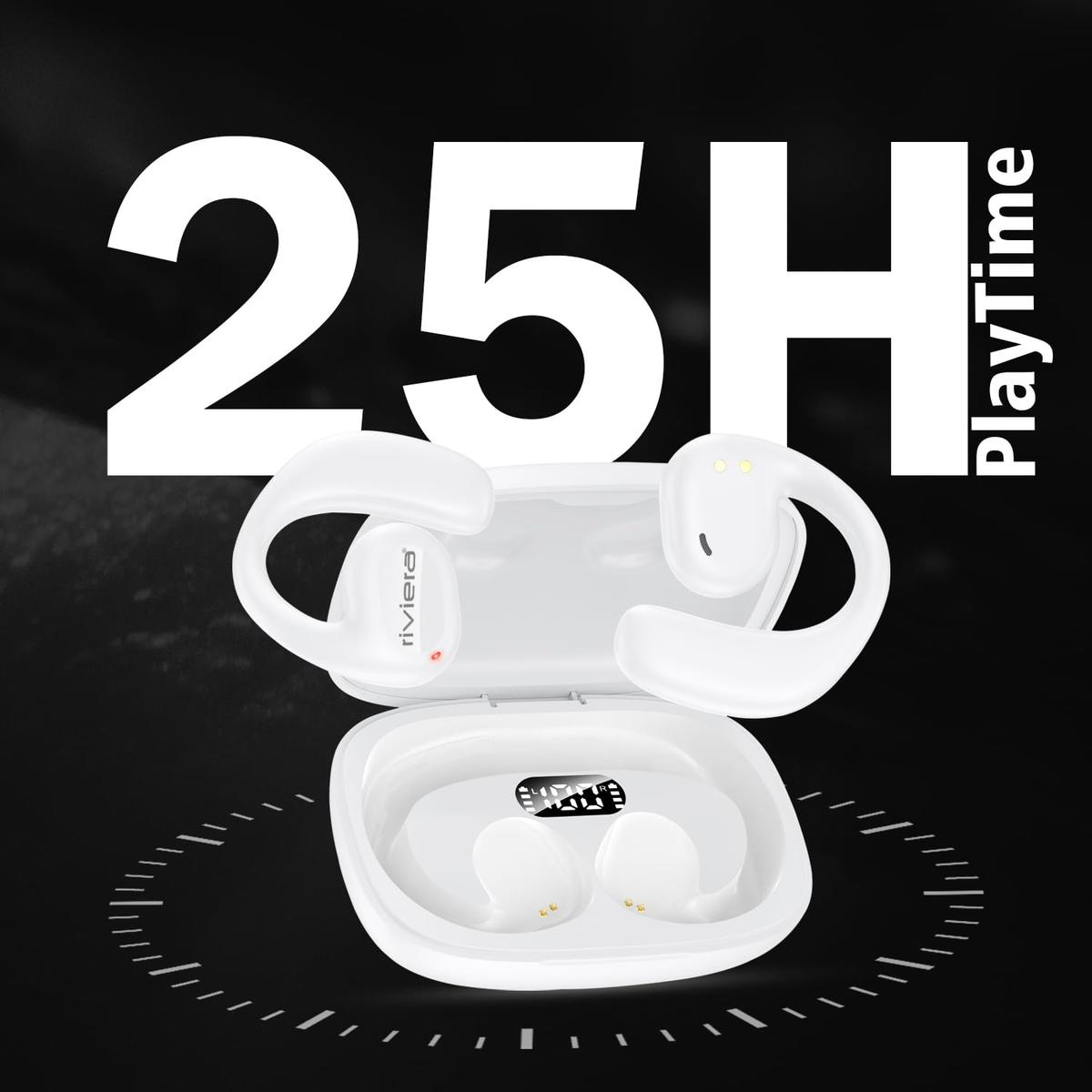 Riviera R013 Earbuds with 25H Music Playtime 5.2 Bluetooth Earbuds with Built-in Mic, IPX4 Waterproof Headset LED Display for Sport, Workouts, Running, Cycling(White), photo 4 of 6