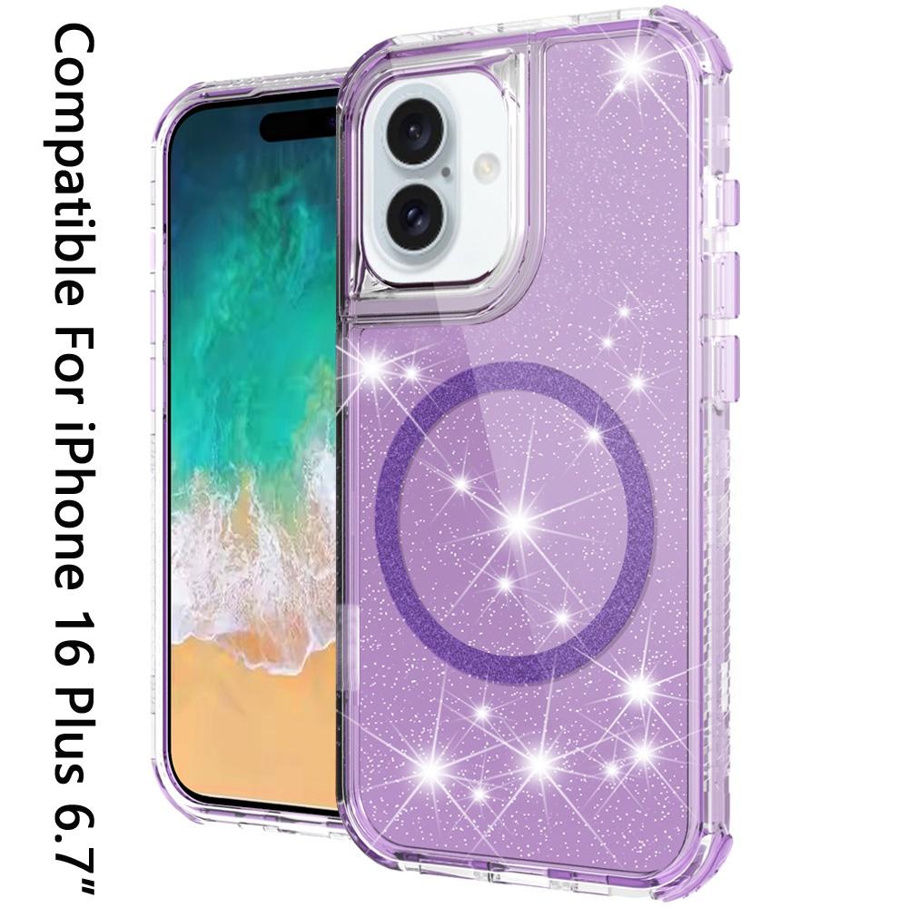 iPhone 16 Plus 6.7" Glitter 3-in-1 Hybrid Case – Magnetic Ring Stand, photo 4 of 4