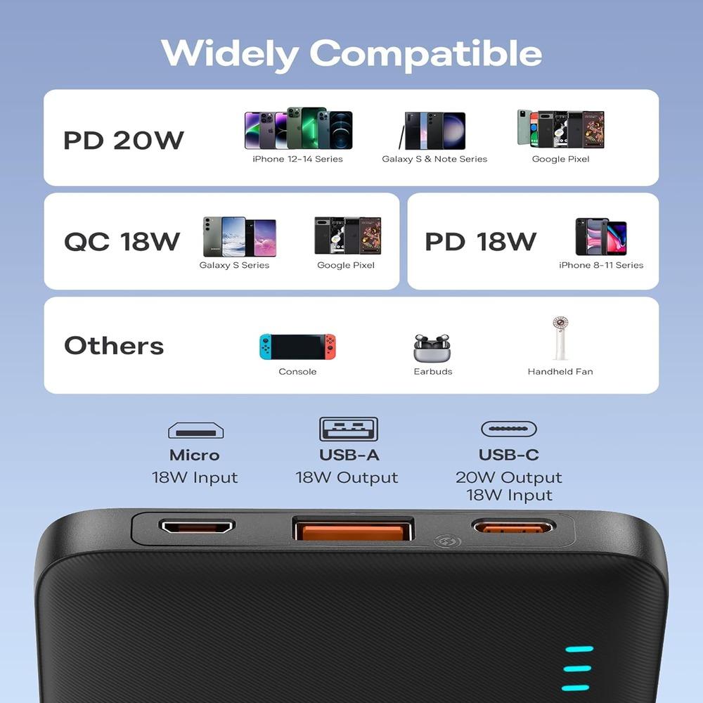 Baseus Portable Charger, 20W PD QC Power Bank Fast Charging, 10000mAh Slim Battery Pack Charger, photo 5 of 6