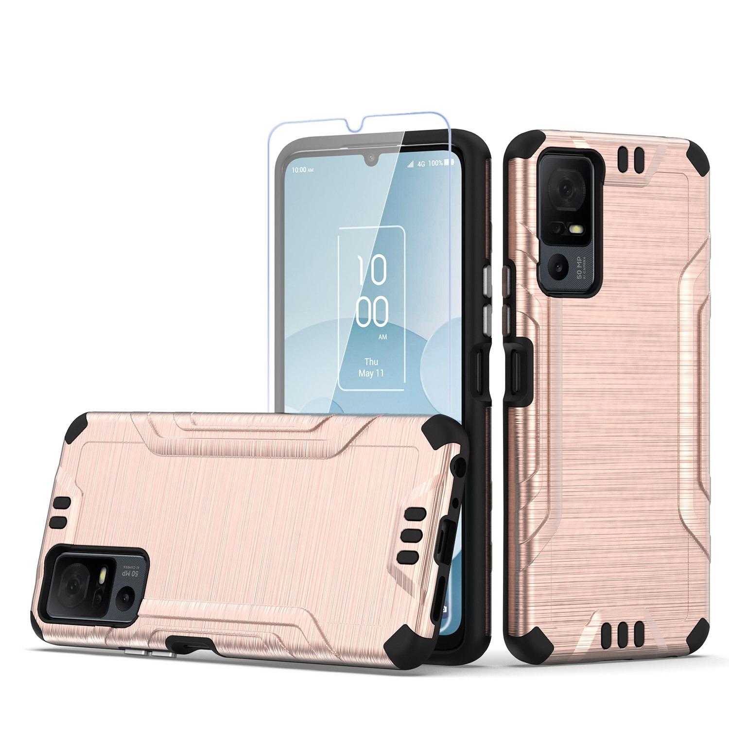 TCL 40 XL Strong Tough Metallic Hybrid Case with Tempered Glass - Rose Gold