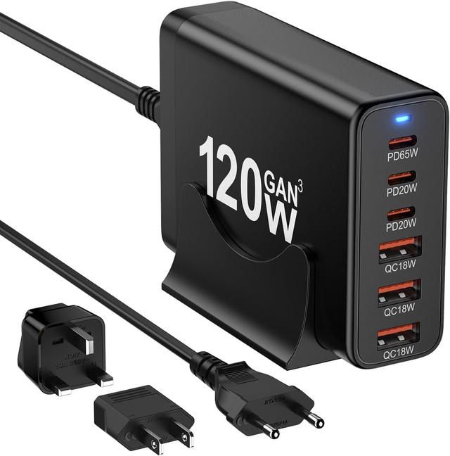 120W GaN 3 USB-C & USB-A Fast Charger with Multi-Plug Adapter product