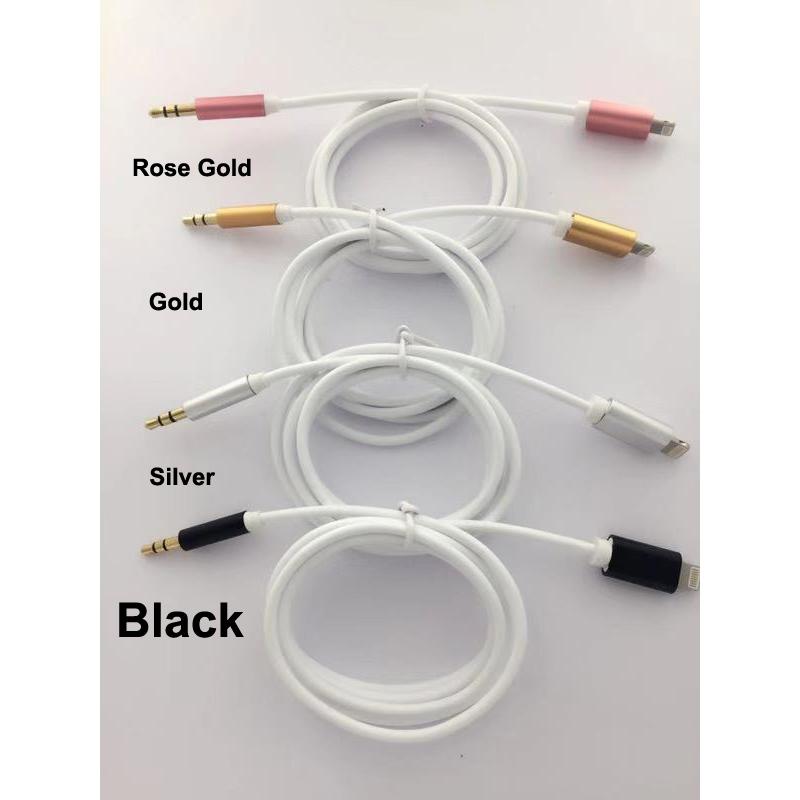 Lightning to 3.5mm Jack AUX Audio Adapter Cable for iPhone, iPad in Black