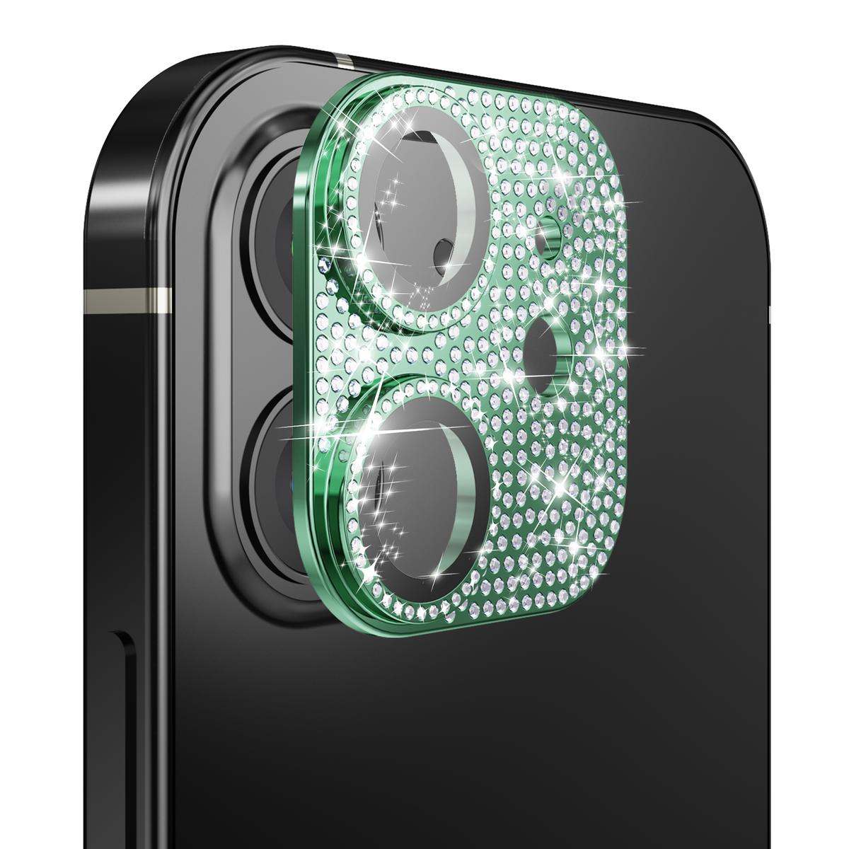 Apple iPhone 12 Diamond Bling Camera Lens Full Tempered Glass - Midnight Green