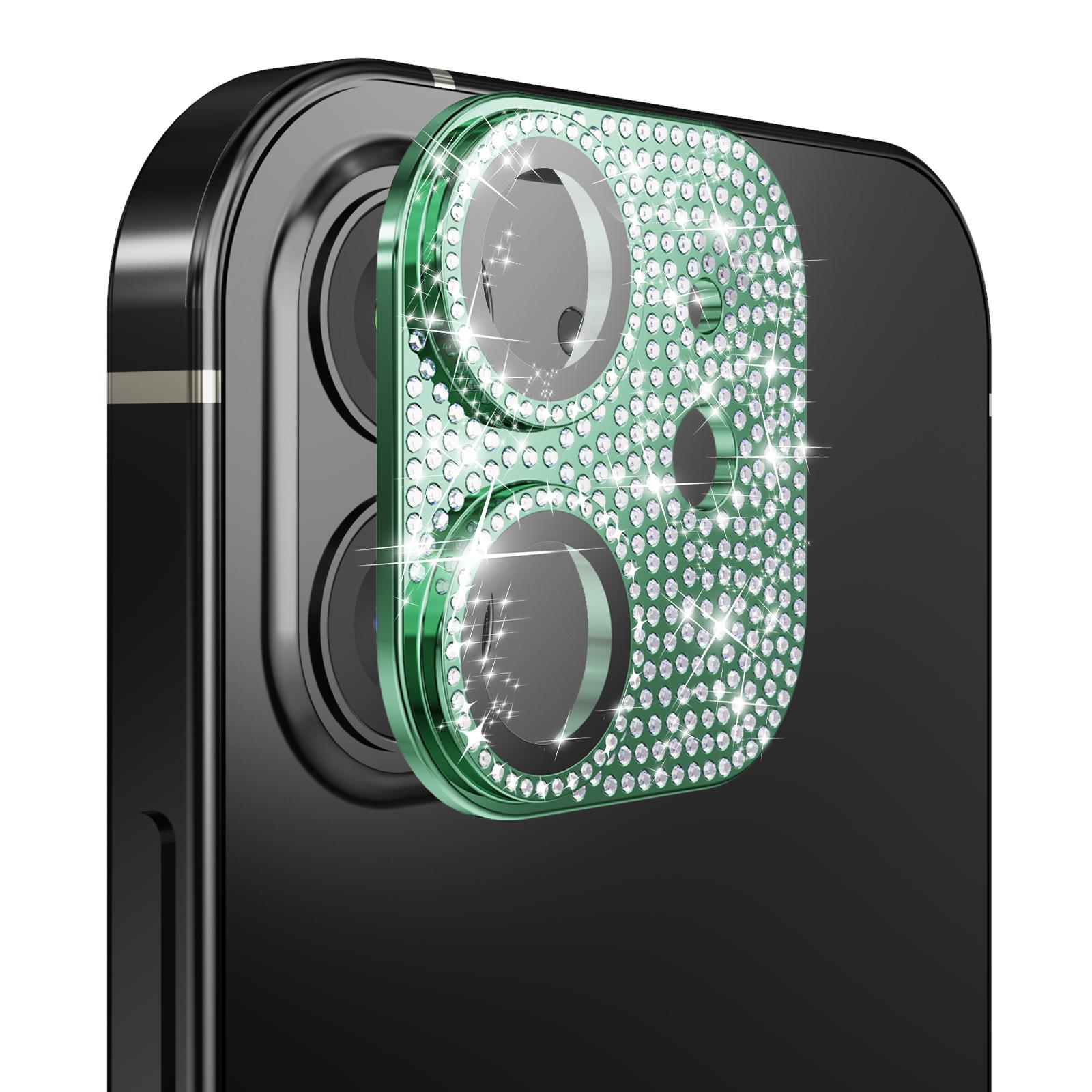 Apple iPhone 12 Diamond Bling Camera Lens Full Tempered Glass - Midnight Green