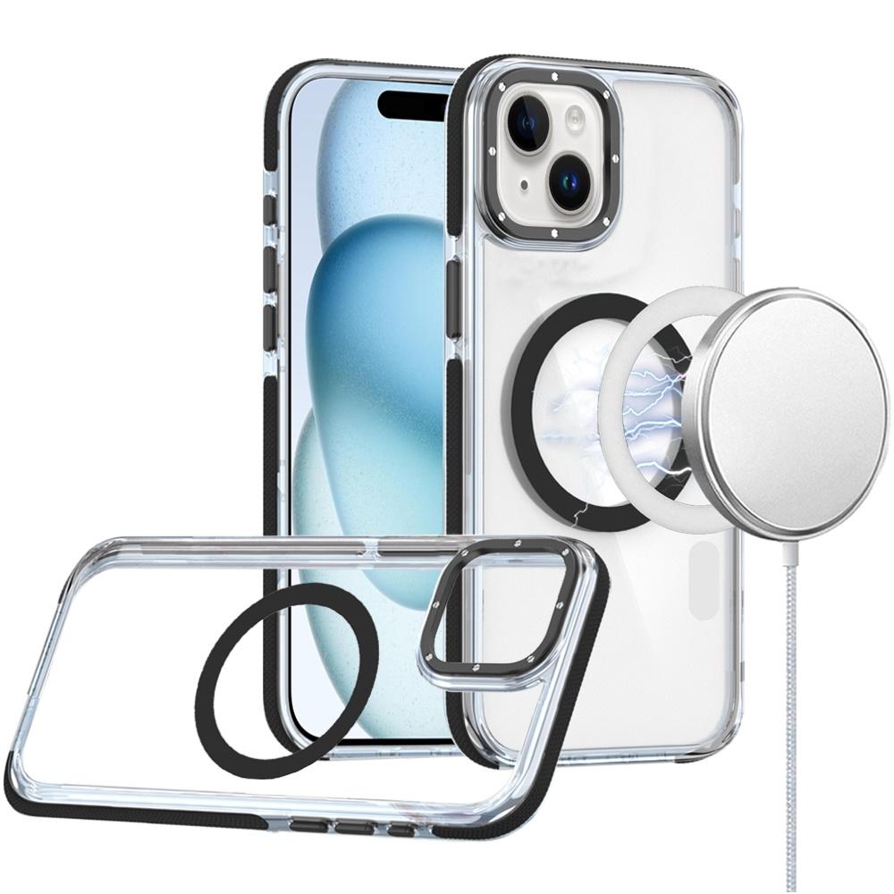 iPhone 15 Matching Color Frame Strong Magnetic Ring Circle Transparent HQ Thick Hybrid - Black