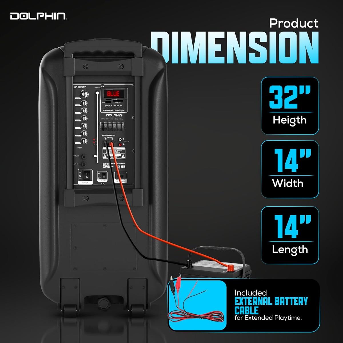 Dolphin BoxParty 2120 Dual 12" Party Speakers - Portable & Rechargeable Sound with Microphone, Bluetooth, USB, Hi-Fi Amp, Powerful Bass, 5-Band Equalizer & LED Lights - Long Battery Life - 2x12-inch, photo 4 of 7