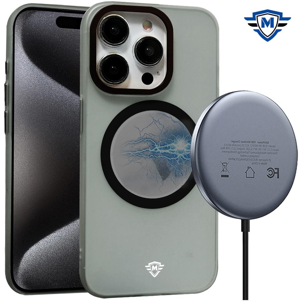 iPhone 15 METKASE Premium Chrome Edged Camera [Magnetic Circle] Shockproof Hybrid - Black