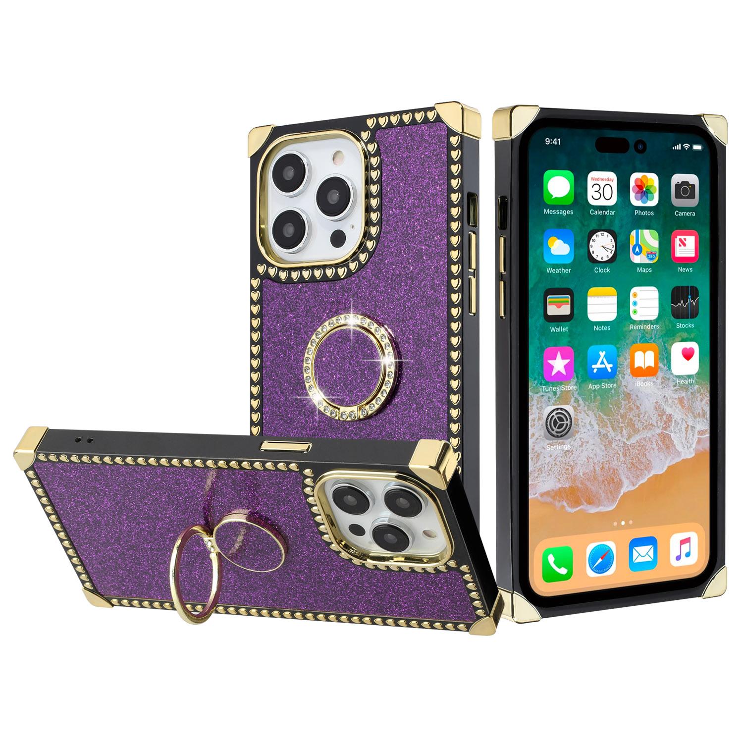 iPhone 15 Pro Heart Passion Glitter Hybrid Case with Ring Stand