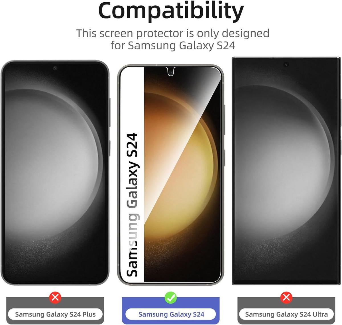 Pack of 3 Samsung Galaxy S24 Tempered Glass Screen Protectors – Case Friendly, HD Clear & Bubble-Free Application, photo 2 of 4