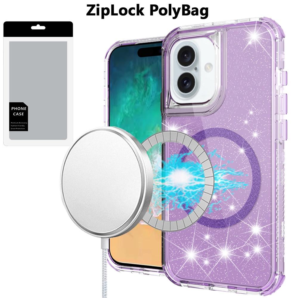 iPhone 16 Plus 6.7" Glitter 3-in-1 Hybrid Case – Magnetic Ring Stand, photo 3 of 4