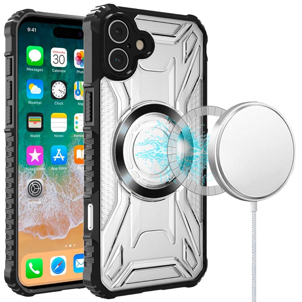 iPhone 16 Plus 6.7 inch [Magnetic Circle] CD Pattern Transparent Rugged Hybrid - Black