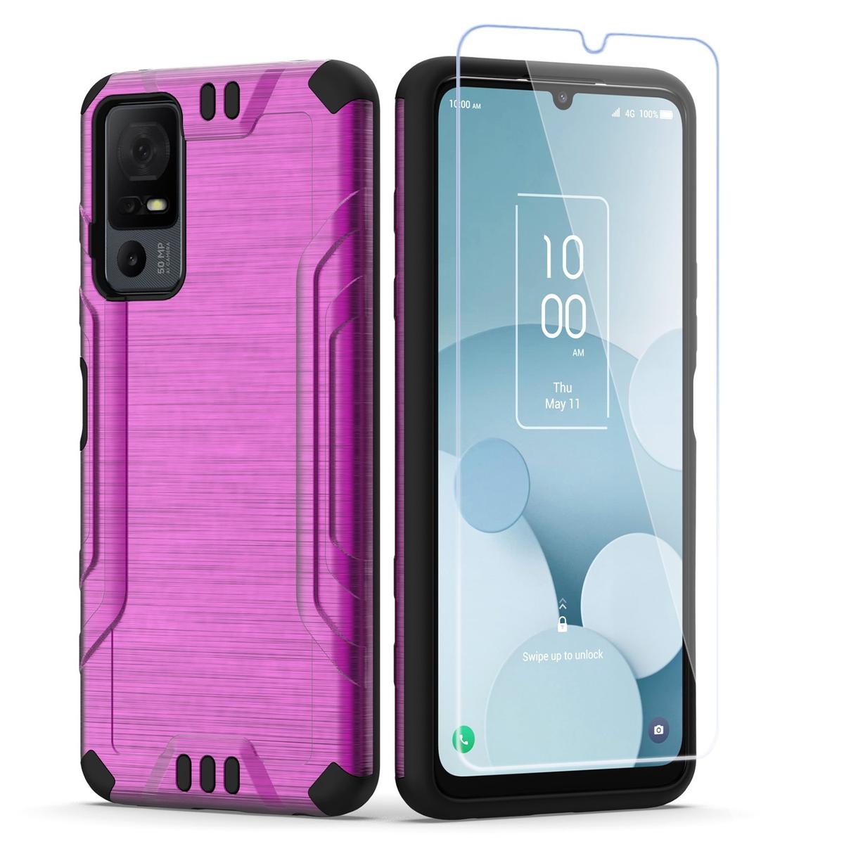 TCL 40 XL Strong Tough Metallic Hybrid Case with Tempered Glass - Hot Pink, photo 2 of 2