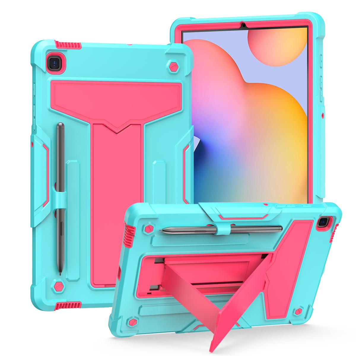 Samsung Tab S8 Plus / S7 Plus / S7FE Tablet Vertical 3in1 Tough Hybrid Kickstand - Teal/Hot Pink