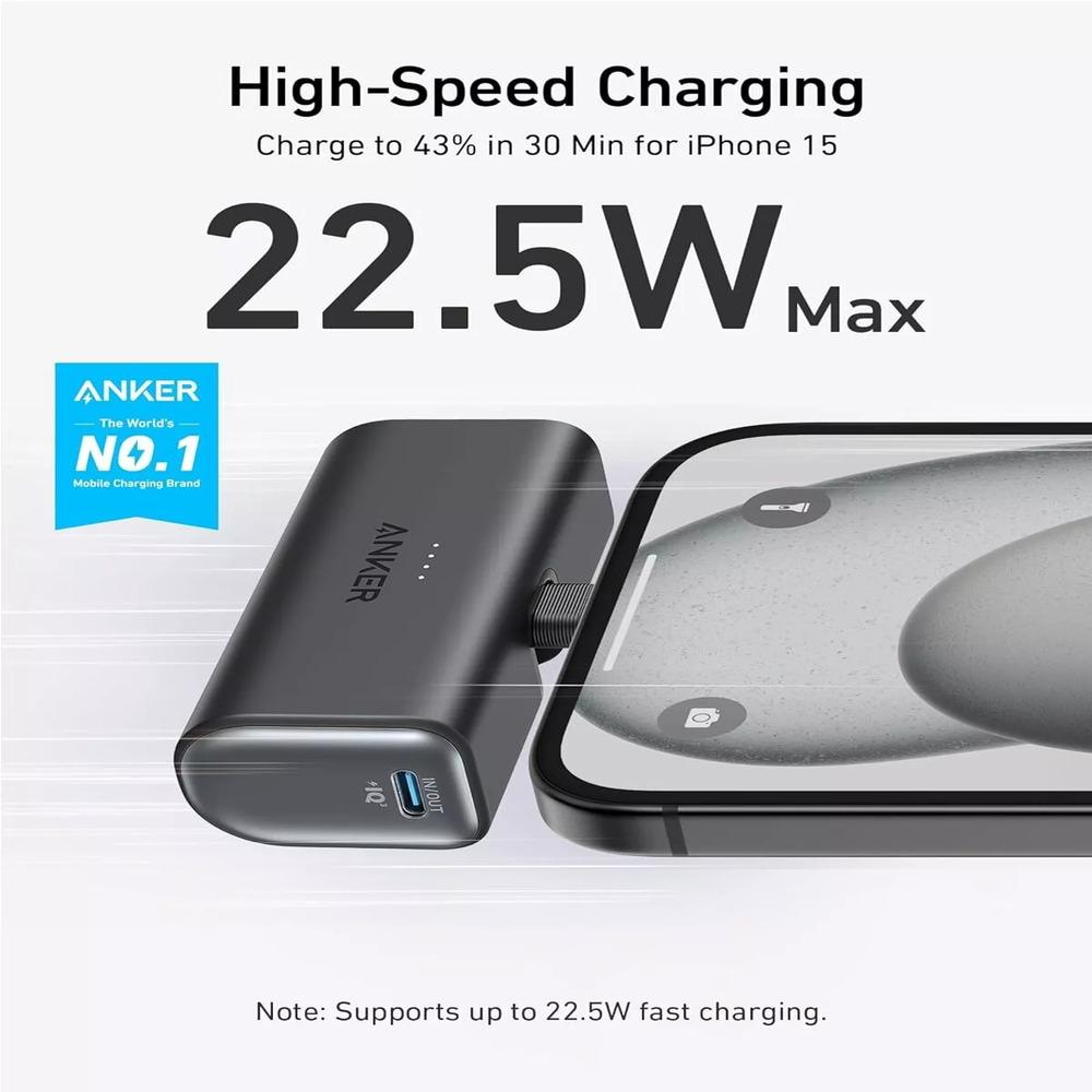 ANKER NANO 22.5W POWER BANK WITH BUILT-IN FOLDABLE USB-C CONNECTOR - BLACK