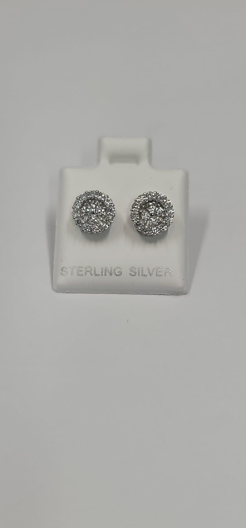 S925 Steeling Silver Finish Cubic Zirconia CZ 8mm Round Flower Stud Earrings, photo 2 of 3
