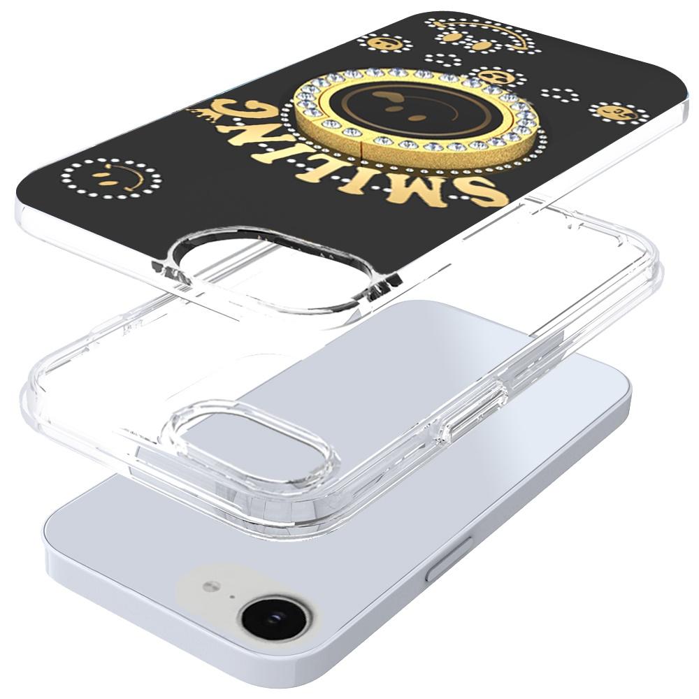 iPhone 16E (E Edition) / SE4 (2025) Smiling Glitter Ornament Bling Hybrid Case with 360° Ring Stand – Sparkly Dual-Layer Protection, photo 2 of 9