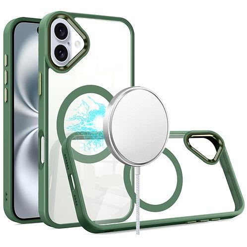 iPhone 17 Greatest Clear Acrylic Thick Metal Button Hybrid Case – Midnight Green