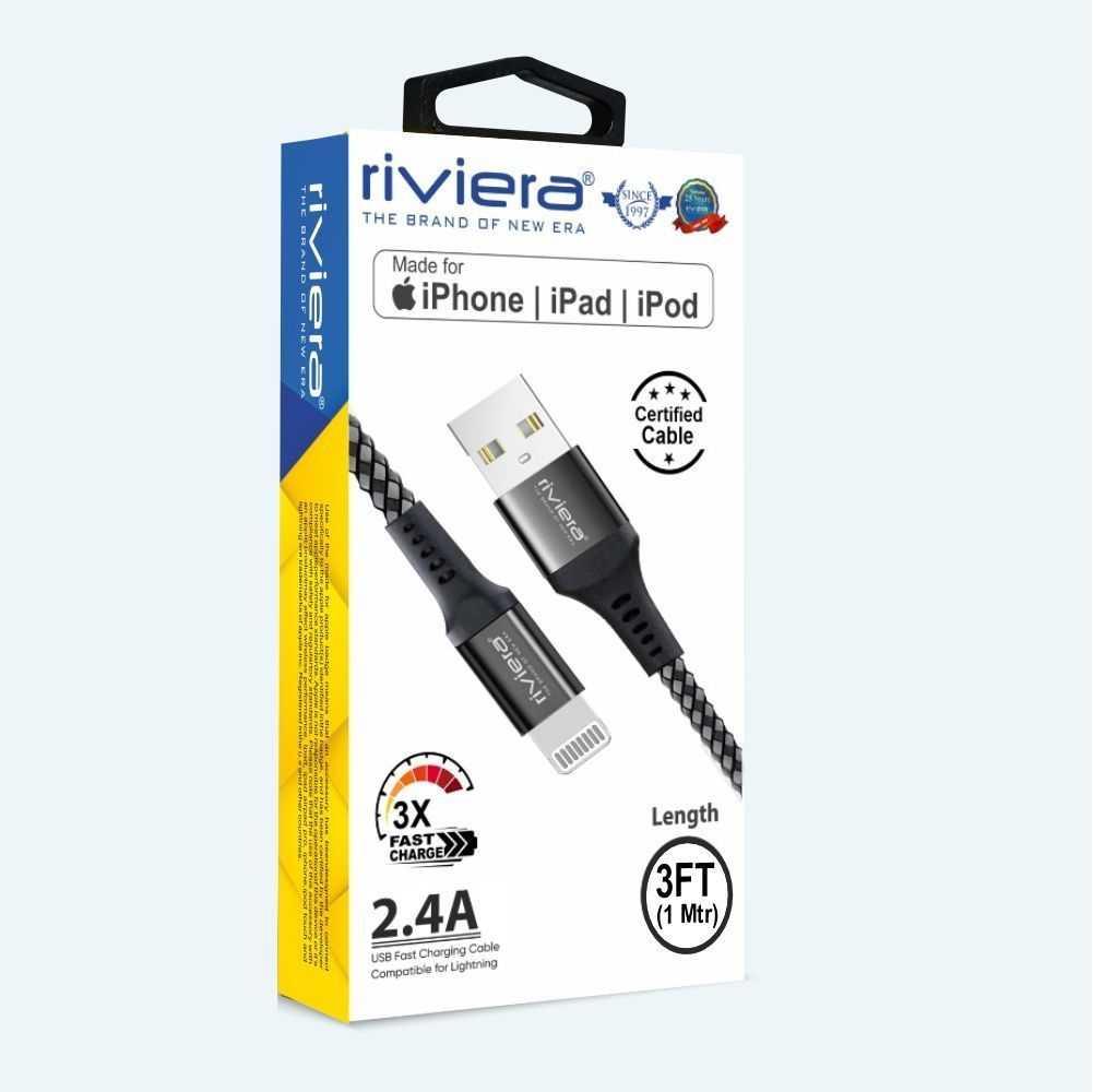 3 Feet Usb - Iphone Lightning - Mfi 2.4amp Fast Charging Cable - Riviera - Black Braided 17, photo 3 of 4