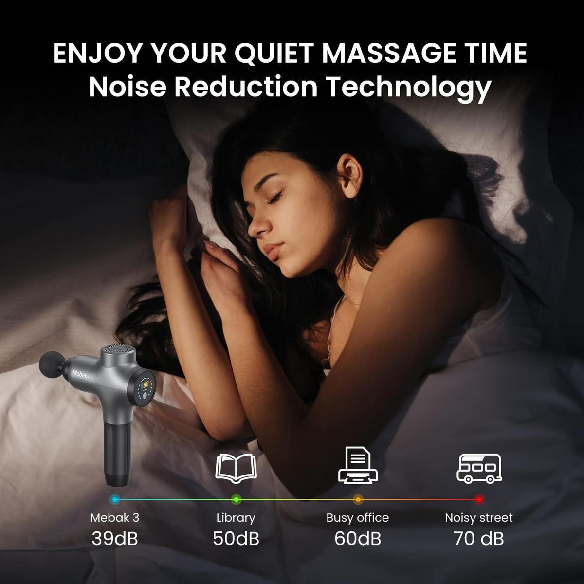 Mebak 3 Massage Gun Deep Tissue Percussion Muscle Massager Gun Handheld Electric Back Neck Massager for Body Athlete Pain Relief Super Quiet Portable Sport Massager with Brushless Motor 7 Head 5 Speed, photo 7 of 7