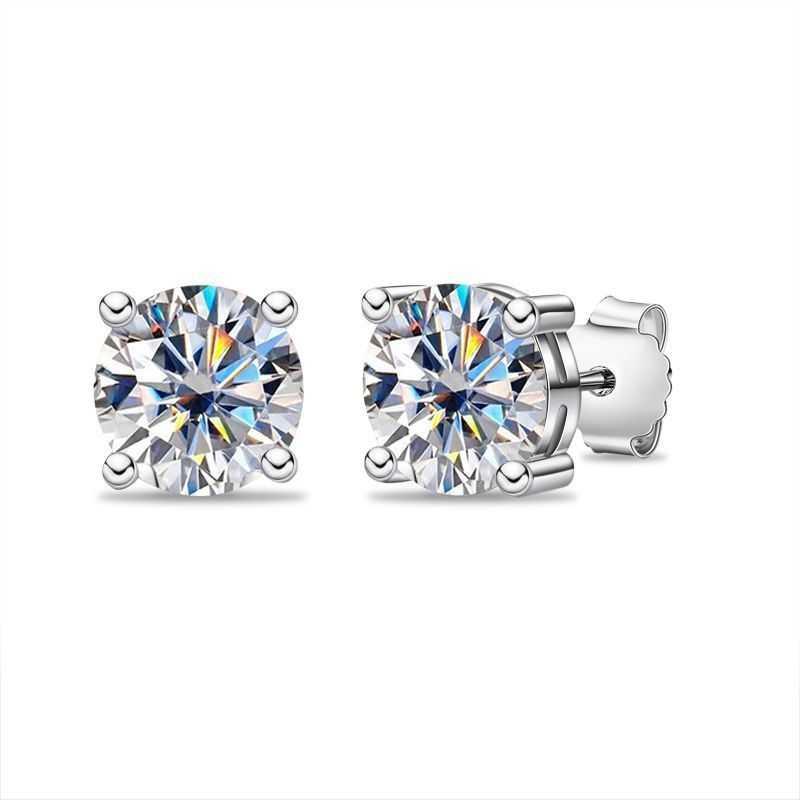 925 Sterling Silver Round Moissanite Diamond Classic Simple Four Claw Earrings For Ladies Christmas Gift, photo 2 of 6