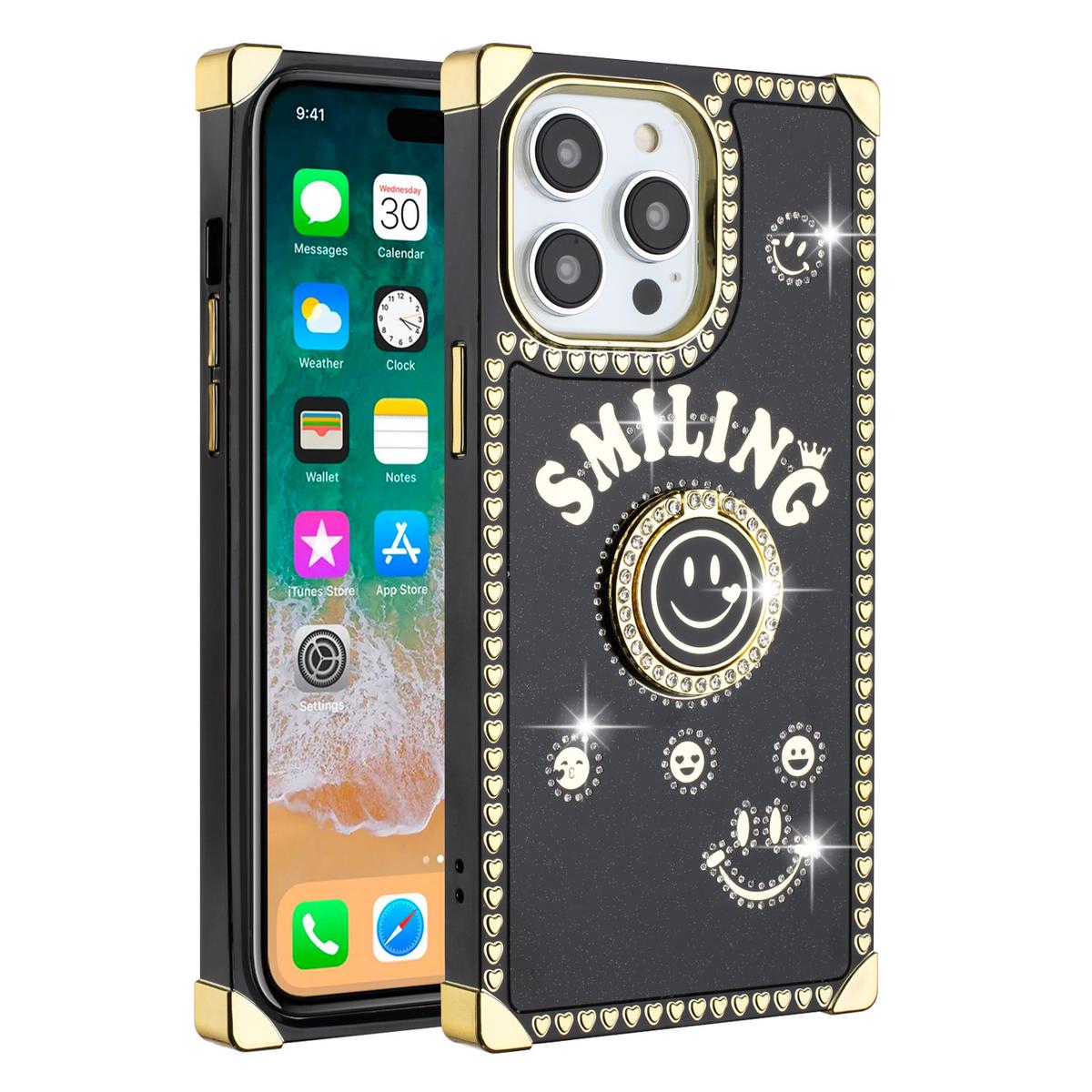 iPhone 15 Pro Passion Hearts Smiling Diamond Ring Stand Case Cover, photo 2 of 15