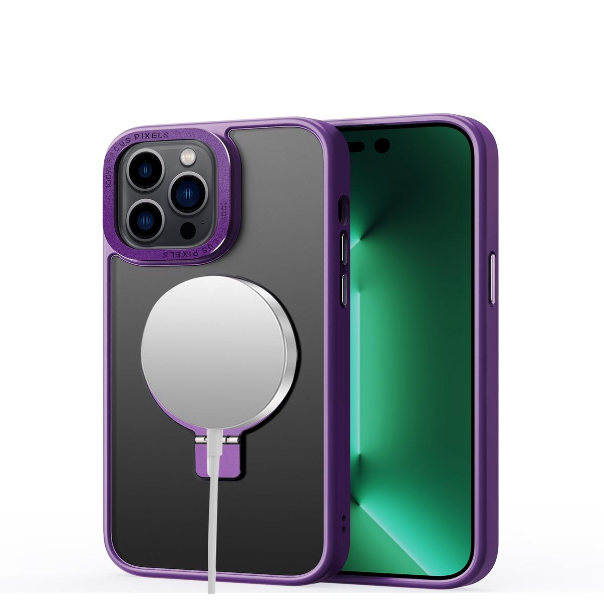 iPhone 15 Metal Chrome Kickstand [Magnetic Circle] Shockproof Matching Camera Hybrid - Purple