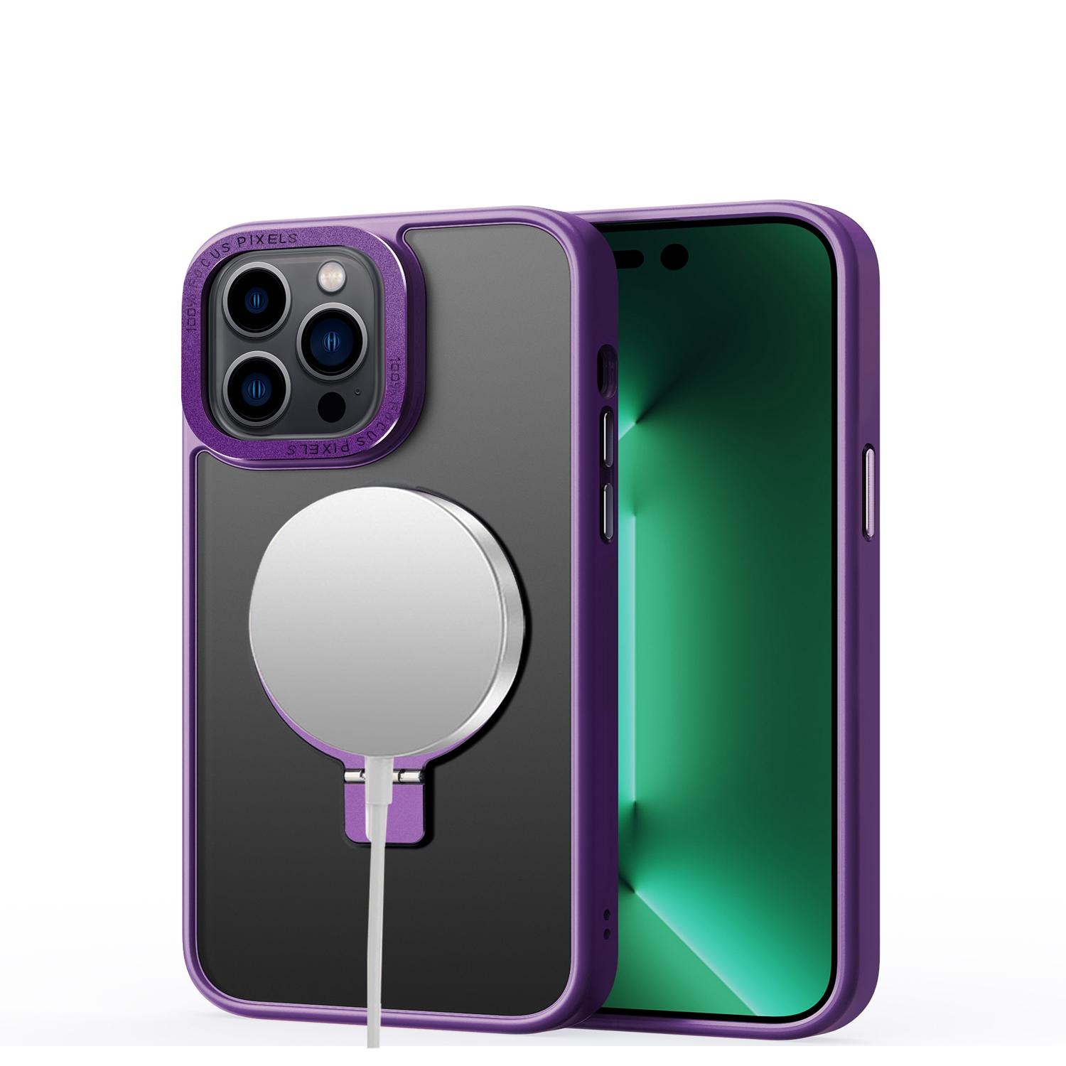 iPhone 15 Metal Chrome Kickstand [Magnetic Circle] Shockproof Matching Camera Hybrid - Purple