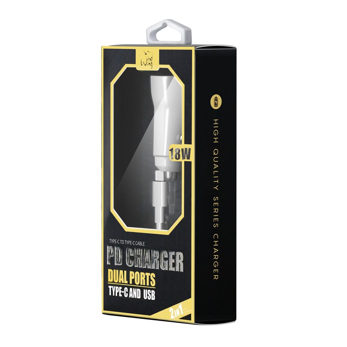 2-IN-1 18W PD Fast Type C&USB Dual Ports Car Charger+Type C to Type C Cable in White, photo 5 of 5