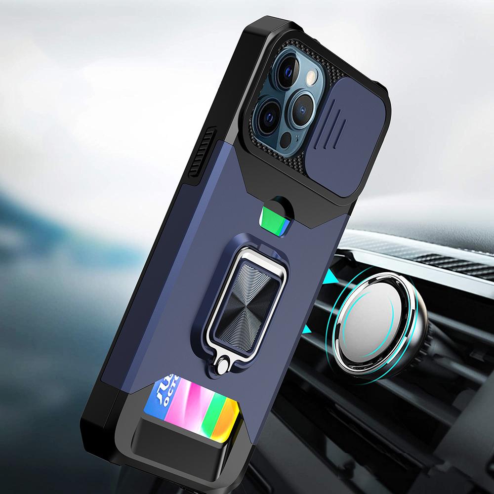 iPhone 12 & iPhone 12 Pro (Open Camera Hole) Multi-Functional Card Slot Hybrid Case with Magnetic Ring Stand, photo 7 of 7