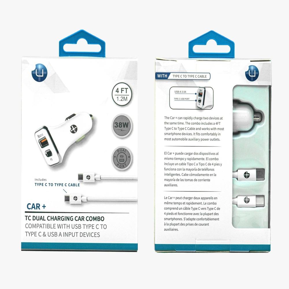 UPLUS TYPE C DUAL CHARGING CAR ADAPTER-WHITE